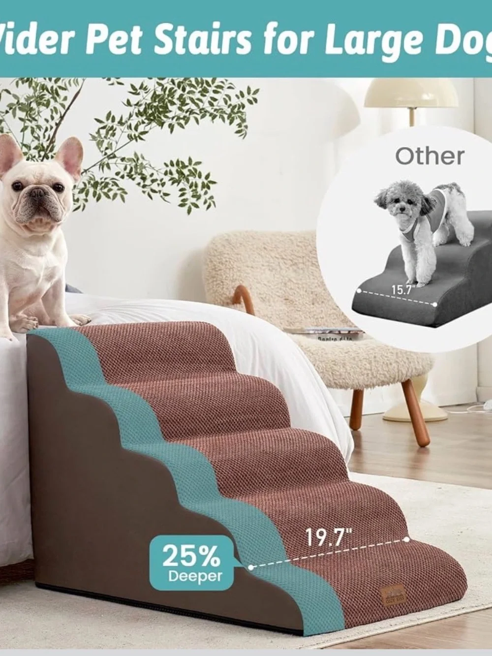 COZY KISS Extra Wide Dog Stairs 19.7